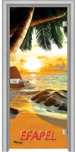 Стъклена интериорна врата Print G 13 14 Beach Sunset Лен